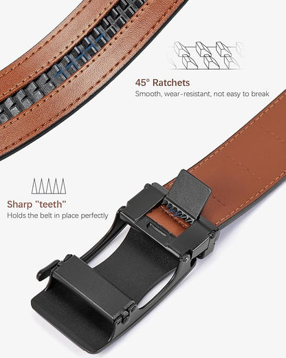 BOSTANTEN Mens Belt Leather Ratchet Belt For Men Dress and Casual with Adjustable Buckle, Trim to Fit