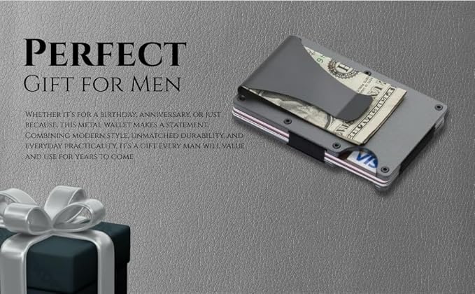 Leatherboss Wallet for Men RFID Blocking Minimalist Metal Card Holder with Money Clip Holds Credit Cards and Cash (Grey)