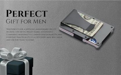 Leatherboss Wallet for Men RFID Blocking Minimalist Metal Card Holder with Money Clip Holds Credit Cards and Cash (Grey)