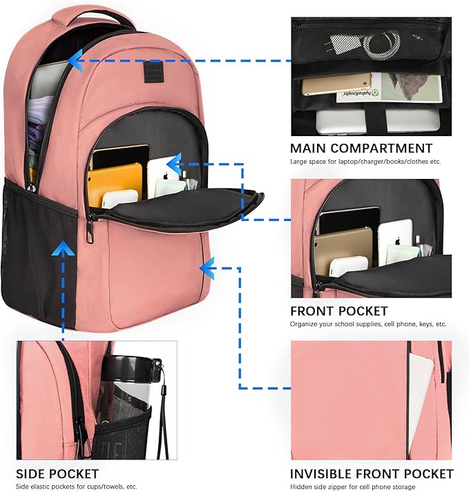 LARIPOP Carry On Backpack for Airplane, 17.3 Inch Laptop Backpack with USB Charging Port, Water Resistant Business Travel Backpack, Lightweight College School Bookbag Anti Theft for Men Women, Flesh