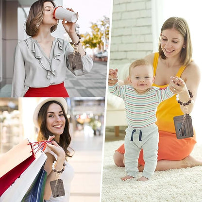 KNGITRYI Wallet Keychain Wristlet for Women,Slim RFID Credit Card Holder Purse Tassel Keychain Bangle Key Ring for Men Women