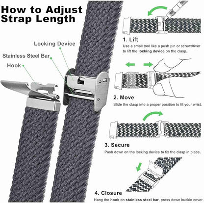 WOCCI 21mm Braided Nylon Watch Band for Men and Women, Quick Release, Silver Stainless Steel Buckle (Grey)