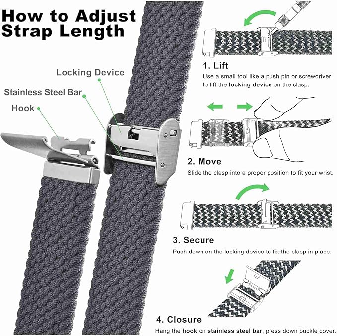 WOCCI 18mm Braided Nylon Watch Band for Men and Women, Quick Release, Silver Stainless Steel Buckle (Grey)