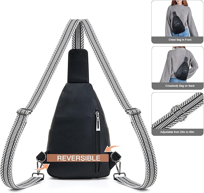 Leresas 10L Crossbody Sling Bag for Women Men Anti Theft Cross Body Fanny Pack Belt Bag Purse Gifts for Women Faux Leather, Black