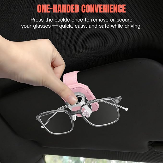 2PCS Sunglass Holder for Car Visor, Faux Leather Eyeglass Holder Clip for Car Sun Visor Organizer, Universal One Handed Operation Sun Glass Hanger, Car Interior Accessories for Women Man