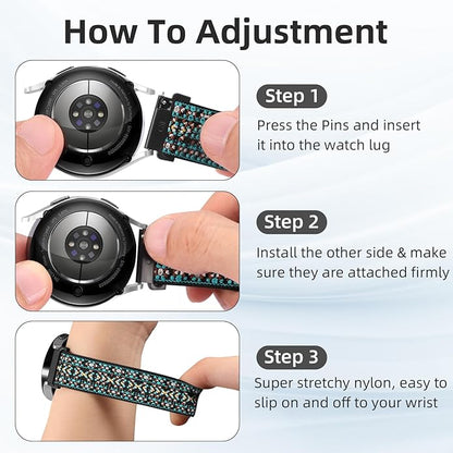 DaQin 3 Pack Nylon Watch Bands Compatible with 16mm 18mm 20mm 22mm Quick Release Watch Band, Adjustable Soft Stretchy Solo Loop Strap Elastic Braided Relacement Wristband for Men Women