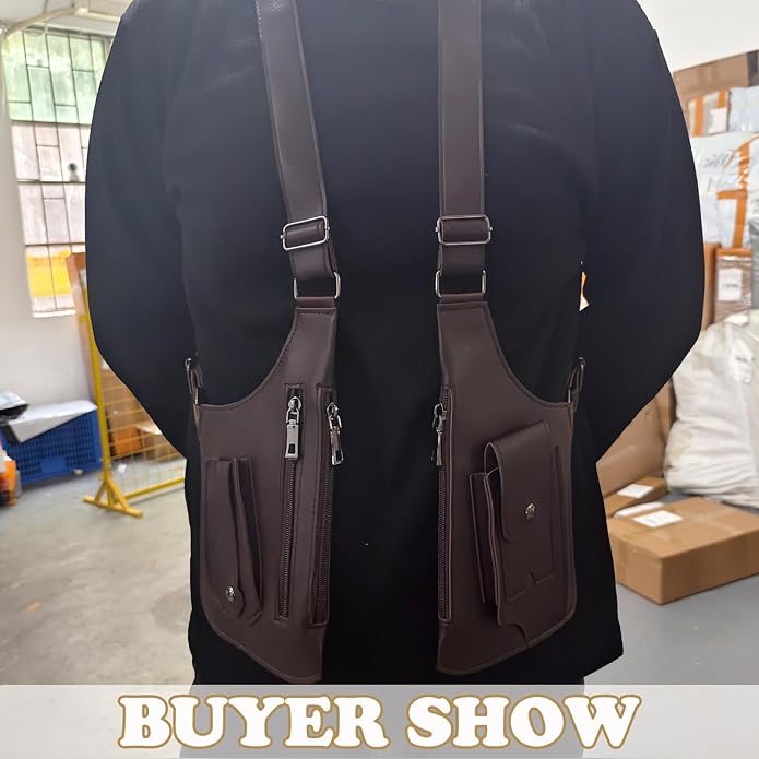 Men's Double Shoulder Armpit Bag, Premium Leather Underarm Anti-Theft Hidden Wallet Pocket, Adjustable & Vintage for Hiking