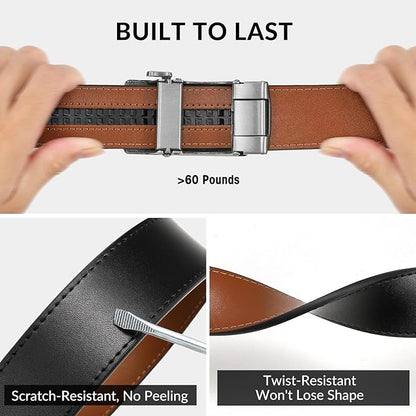 SANSTHS Mens Ratchet Belts Leather 1 3/8" for Men Dress and Casual, Adjustable Click Belts with American Flag Buckles