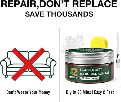 Medium Brown Leather Repair Kit, Leather Recoloring Balm – Restore & Repair Faded Leather on Couches, Car Seats, Shoes & Furniture | Leather Color Restorer & Conditioner | Easy DIY Application