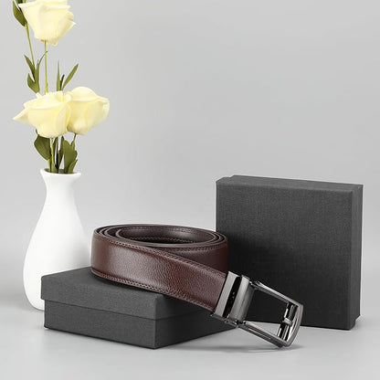 GAEKEAO Ratchet Belt for Men Genuine Leather 1 3/8" - Micro-Adjust Buckle Trim to Fit Dress Belt Casual to Formal Gift Boxed