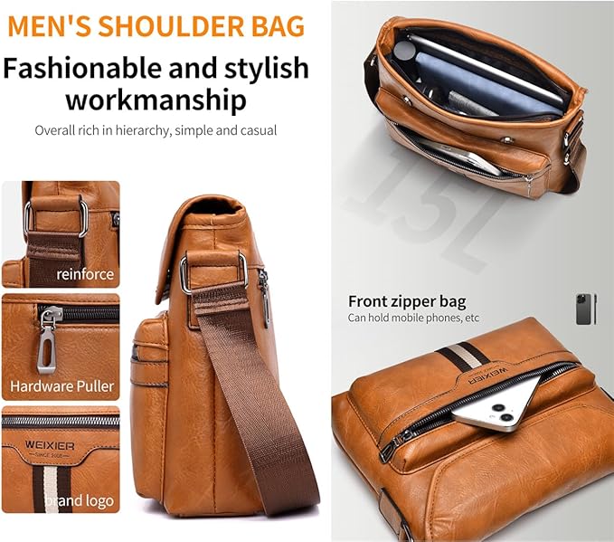 Zipper Buckle Leather Messenger Bag Crossbody Shoulder Bag Vintage Handle Bags | Zipper, Buckle, Leather, Vintage