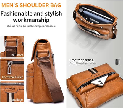 Zipper Buckle Leather Messenger Bag Crossbody Shoulder Bag Vintage Handle Bags | Zipper, Buckle, Leather, Vintage