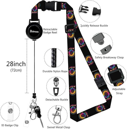 bolimoss Be Kind ID Badge Holder with Lanyard, Sunflower Breakaway Lanyard & Retractable Badge Reel