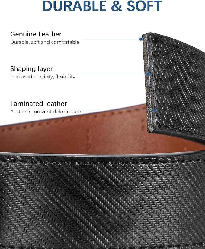 BOSTANTEN Mens Belt Leather Ratchet Belt For Men Dress and Casual with Adjustable Buckle, Trim to Fit