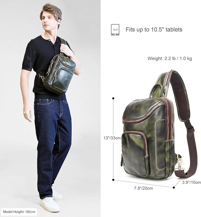 LANNSYNE Vintage Full Grain Leather Sling Bag Crossbody Chest Daypack | Vintage, Full Grain, Leather, Chest