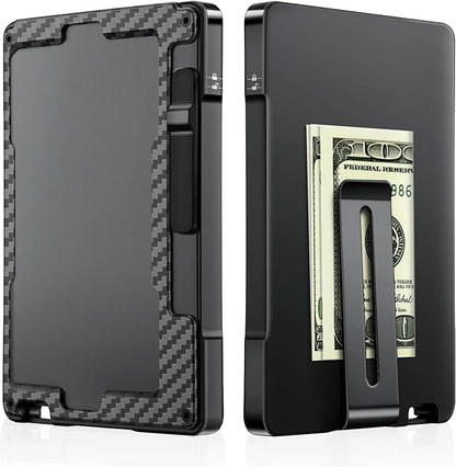 umoven Minimalist Wallet for Men, Slim Aluminum Metal Money Clip Card Holder, Pop-Up Card Case, RFID Blocking Mens Wallet with ID Window, Front Pocket Wallet for Men(Carbon Fibre)