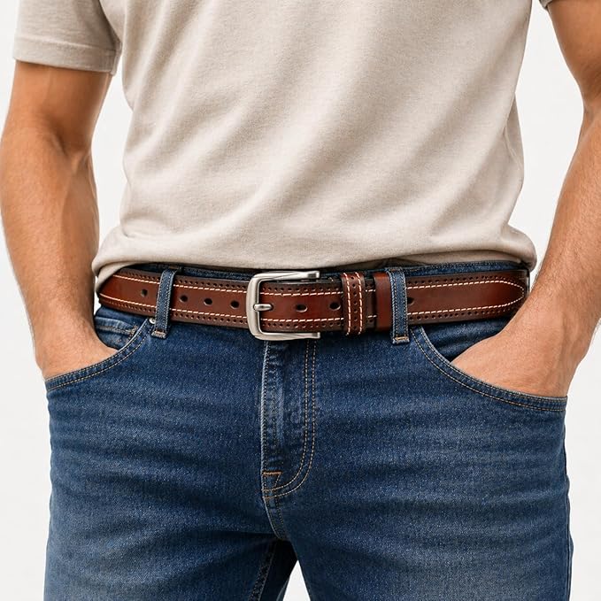 Luxury Full Grain Genuine Leather Belt Men Gift, 1.5" Wide Vintage Real Leather Western Cowboy Men's Belts