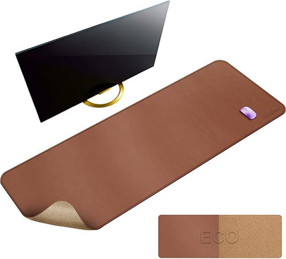 MAIDERN 55" x 24" Cork & Leather Desk Pad, Large XXL Mat, Full Mouse Pad, Dual Sided Protector for Gaming Home Office (Brown)
