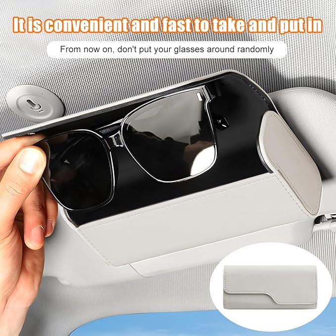 Zpana Sunglass Holder for Car Visor, Leather Auto Eyeglasses Sun Visor Organizer Case with Hidden Magnetic Closure, Auto Protective Glasses Storage Box, Universal for SUV RV Truck (Beige)