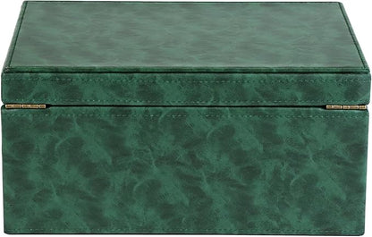 HofferRuffer Faux Leather Decorative Box, Large Wooden Structure Keepsake Box Accessory Organizer Jewelry Organizer with Hinged Lid, Storage Container for Home or Office (Dark Green)