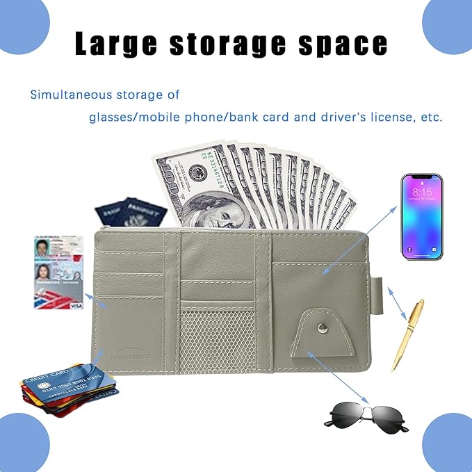 Car Sun Visor Organizer, Visor Organizer Auto Car visor Storage Organizer Sun Visor Storage Organizer with Pockets Car Visor Storages Pouch Truck Visor Organizer for Men Women(Grey)
