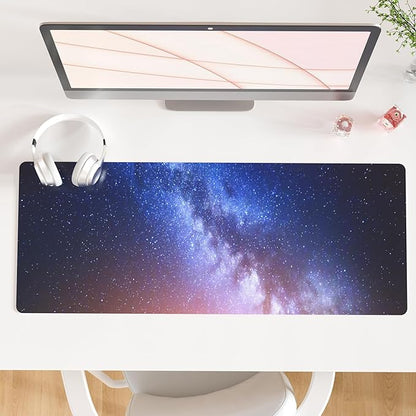 QiyI Large Desk Pad, Milky Way Mouse Pad Desktop Decor, Waterproof PU Leather Desk Cover Protector, Desk Accessories for Office Home Work Writing Gaming 31.5" x 11.8" - Blue Galaxy