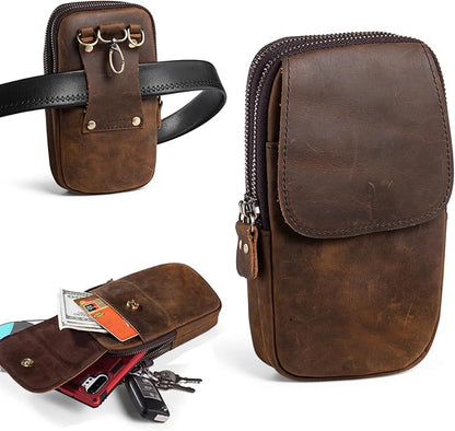 Hengwin Genuine Leather Phone Holster for Belt Men, Belt Clip Wallet Case Fit for iPhone 17/16/15/14 Pro Max Samsung Galaxy S25 Edge S24 Ultra Travel Cell Phone Pouch Crossbody Purse Belt Bag (Coffee)