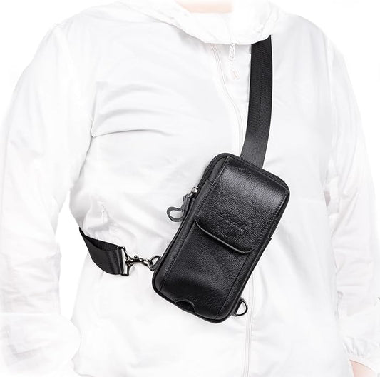 Small Crossbody Bag for Men Women - Genuine Leather Mini Sling Bag with Charging Port