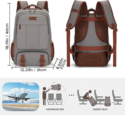 Tzowla Canvas Laptop Backpack, Bag for Men Women,Travel Work Rucksack Fits 15.6 Inch Laptop, Large Capacity Bookbag(Khaki- Grey)