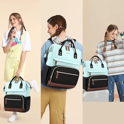 Laptop Backpack for Womem Work Bags: 15.6 Inch Travel BackPacks With USB Charging Port Durable Back Pack Anti Theft Fashion College BookBag Purse Bussiness Daypack for Nurse Teacher Light Blue Black