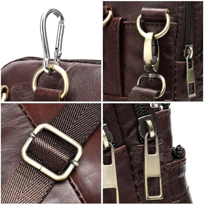 MASIWEI Real Leather Crossbody Bag for Men Women Hiking Small Purse Convertible Belt Loop Shoulder Bag for Phone Passport
