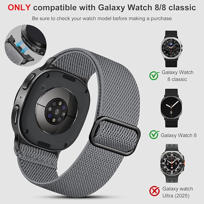 Lerobo Elastic Bands Compatible with Samsung Galaxy Watch 8 7 6 5 4 40mm 44mm/Galaxy Watch 8 Classic 6 4 Classic 43mm 47mm 42mm 46mm/5 Pro Band 45mm/Active 2,3 Pack 20mm Adjustable Nylon Sport Band