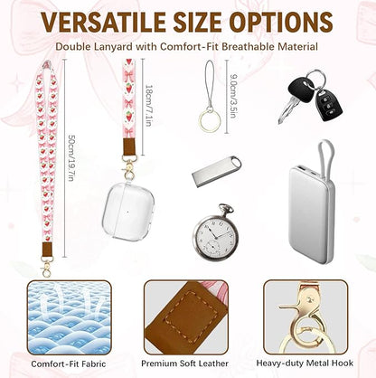 Leather Cute Badge Holder with Zipper Pocket, Pink Strawberry Bow Lanyards and 1 Zip Pocket and 4 Card Slots, Breakaway Lanyards with Metal Clasp for Offices, Staff, Adult, Employees