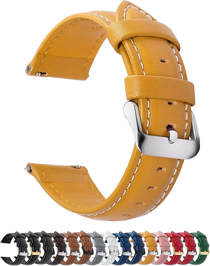 Fullmosa Watch Straps 20mm, Axus Series Leather Strap Replacement Watch Strap with Stainless Steel Metal Clasp for Men Women 14/16/18/20/22/24mm, Yellow 20mm