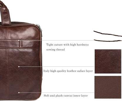 Augus Business Travel Briefcase Genuine Leather Duffel Bags for Men Laptop Bag fits 15.6 inches Laptop