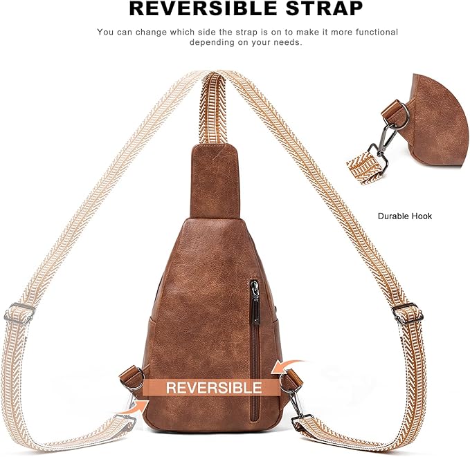 Leresas 7L Crossboydy Sling Bag for Women Vegan Leather Crossbody Purse Fanny Pack Chest Bag for Travel, Brown