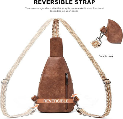 Leresas 7L Crossboydy Sling Bag for Women Vegan Leather Crossbody Purse Fanny Pack Chest Bag for Travel, Brown