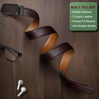 KEMISANT Belt Men, Sliding Ratchet Belt Genuine Leather For Gift Mens Dress Pants Oxfords,Size Adjustable