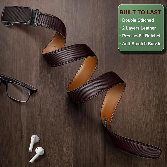 KEMISANT Belt Men, Sliding Ratchet Belt Genuine Leather For Gift Mens Dress Pants Oxfords,Size Adjustable