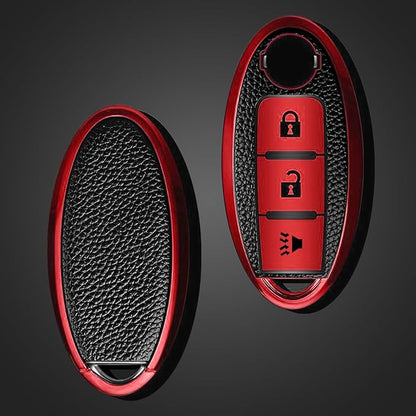 Montague Key Fob Cover for Nissan with Keychain Accessories, Premium TPU Full Protection Key Case for Pathfinder Rogue Kicks Murano Frontier Armada Versa Juke Titan Smart Key Shells (3-Buttons, Red)