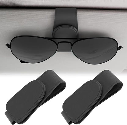 BFXM 2PCS Sunglass Holder for Car, Sunglasses Holder Eyeglass Hanger Clip Magnetic Leather for Car Visor, Cars Sun Visor Ticket Card Clip, Car Visor Accessories(Black)