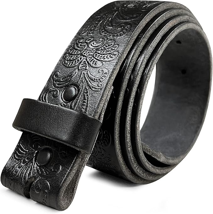 Cowboy Cowgirl Western Tooled Floral Embossed Full Grain Genuine Leather Belt Strap 1-1/2"(38mm) Wide