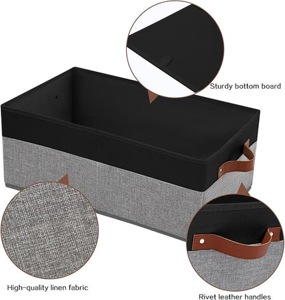 3 Pack Large Capacity Storage Bins Closet Organizer for Shelves, Fabric Closet Storage Baskets Boxes with Leather Handles for Organizing Clothes, Sheets, Jeans, Toys, Books (Black and Grey)