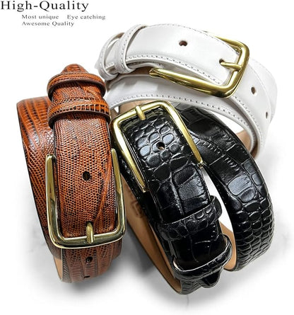 Andrew/Armando - Dress Belt Solid Brass Buckle (Gold & Silver) Genuine Full-Grain Cowhide Leather Belt 1-1/8"(30mm) Wide