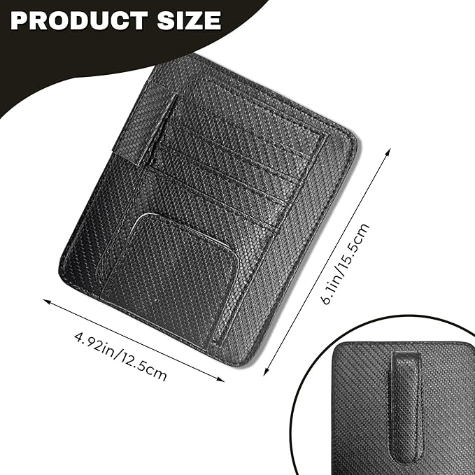 Car Sun Visor Organizer, Multifunctional Auto Visor Document Holder with Sunglasses Clip, Universal Car Interior Accessories Organizer for Drving License, Card, Pen (Carbon Fiber Black)