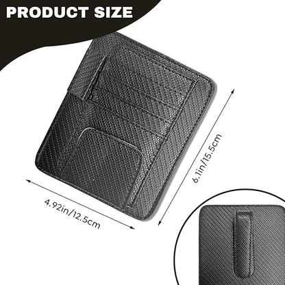 Car Sun Visor Organizer, Multifunctional Auto Visor Document Holder with Sunglasses Clip, Universal Car Interior Accessories Organizer for Drving License, Card, Pen (Carbon Fiber Black)