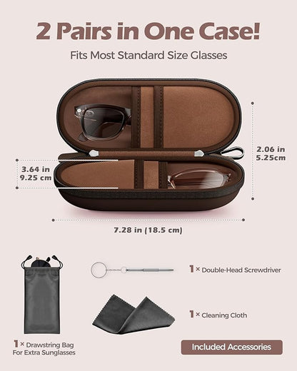 ProCase Double Sunglasses Case, Hard EVA Shell Shockproof Dual Eyeglass Case for Men Women with Metal Hook and Velvet Lining, Travel Zipper Glasses Holder Organizer for Couple Gifts -Chocolate