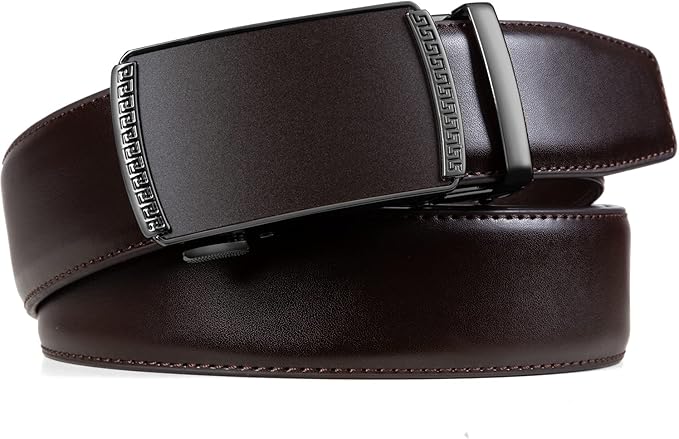 Founders & C Men's Ratchet Belt 1 3/8",Leather Dress Belt Adjustable with Click Sliding Buckle Trim to Exact Fit