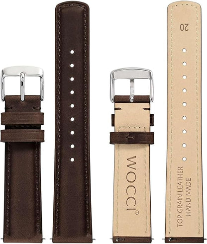 WOCCI Quick Release Watch Band, Distressed Genuine Leather, Stainless Steel Buckle, Strap Width 18mm 19mm 20mm 22mm 24mm
