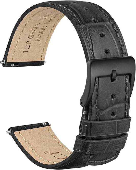 WOCCI Watch Bands, Top Grain Leather, Embossed Alligator Grain, Quick Release, Band Width 18mm 20mm 22mm